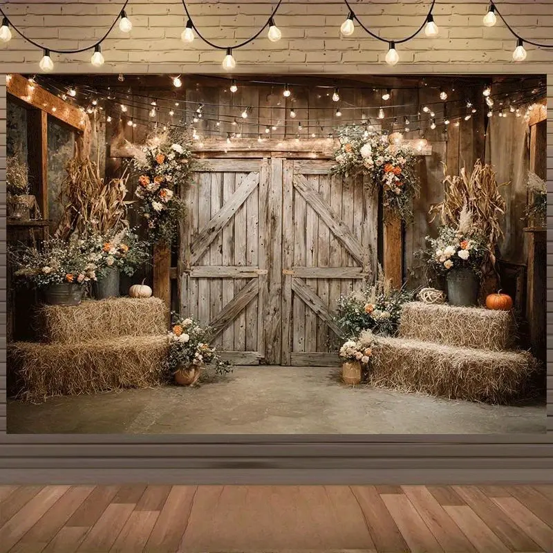 Country Barn Backdrop, Rustic Farmhouse Banner Featuring Floral Barn Scene, Harvest Theme And Vintage Country Design, Perfect For Thanksgiving Parties, Weddings, Birthday Celebrations, Photo Booths, Fall Decor And Photography Backgrounds