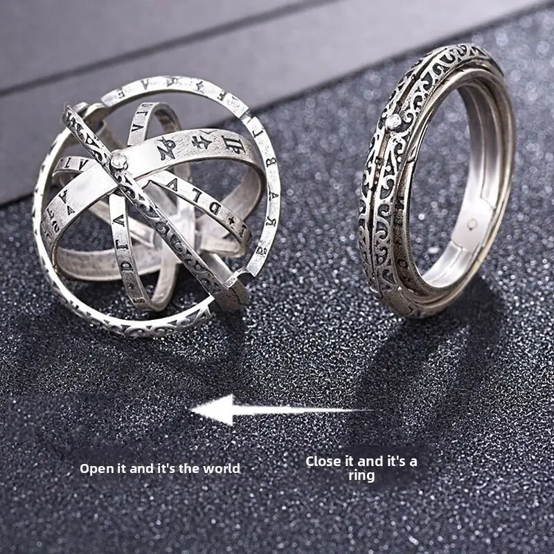 Rotating Astronomical Ball Ring Pendant, Electroplated Steel, Vintage Charm, 0.71 Inch, DIY Jewelry Accessories