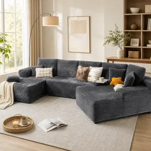 [3 Packages Shipping]104" Modular Couch with Chaise and 49'' Boneless Chaise Lounge - L-Shaped Sectional Sofa Set with Flexible Configuration, Plush Corduroy Cloud Velvet Fabric,No Assembly Required, 5 Seater