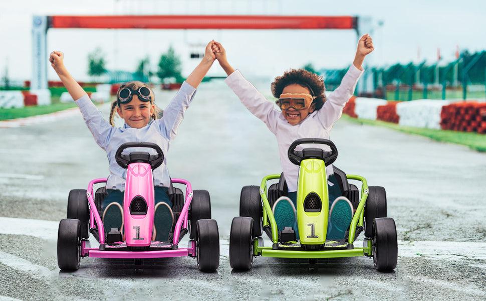 GARVEE 24V Go Kart for Ages 8-12 with Dual 300W Motors, 9Ah Battery, 8MPH Speed, Music, Horn, and 175lbs Max Load Capacity Available in Red, Blue, White, Pink, and Green