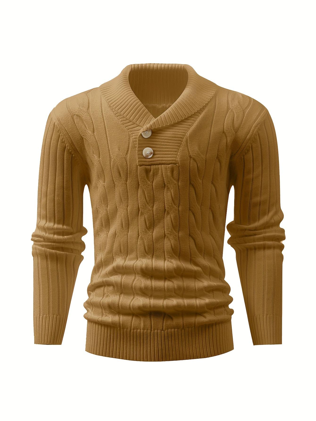Long Sleeve Men's Casual Knit Sweater with Twist Rope Design, Lapel Collar Pullover for Fall/Winter