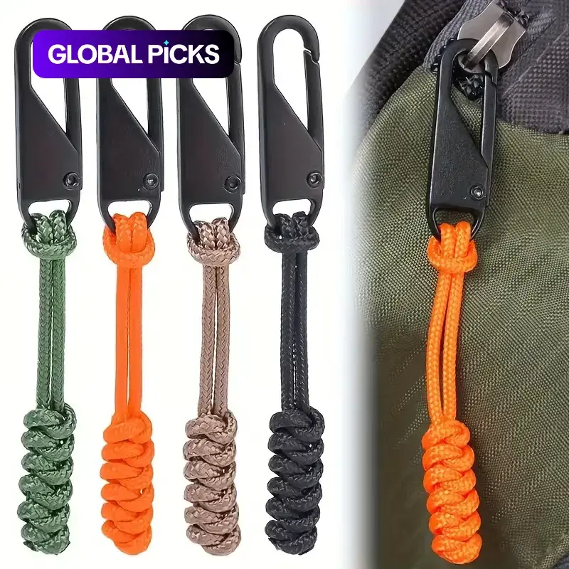 6pcs Heavy-Duty Durable Braided Zipper Pulls with Metal Sliders, Replaceable Zipper Handles for Outdoor Hiking Camping Backpacks & Bags, Available in Multiple Colors, Replacement