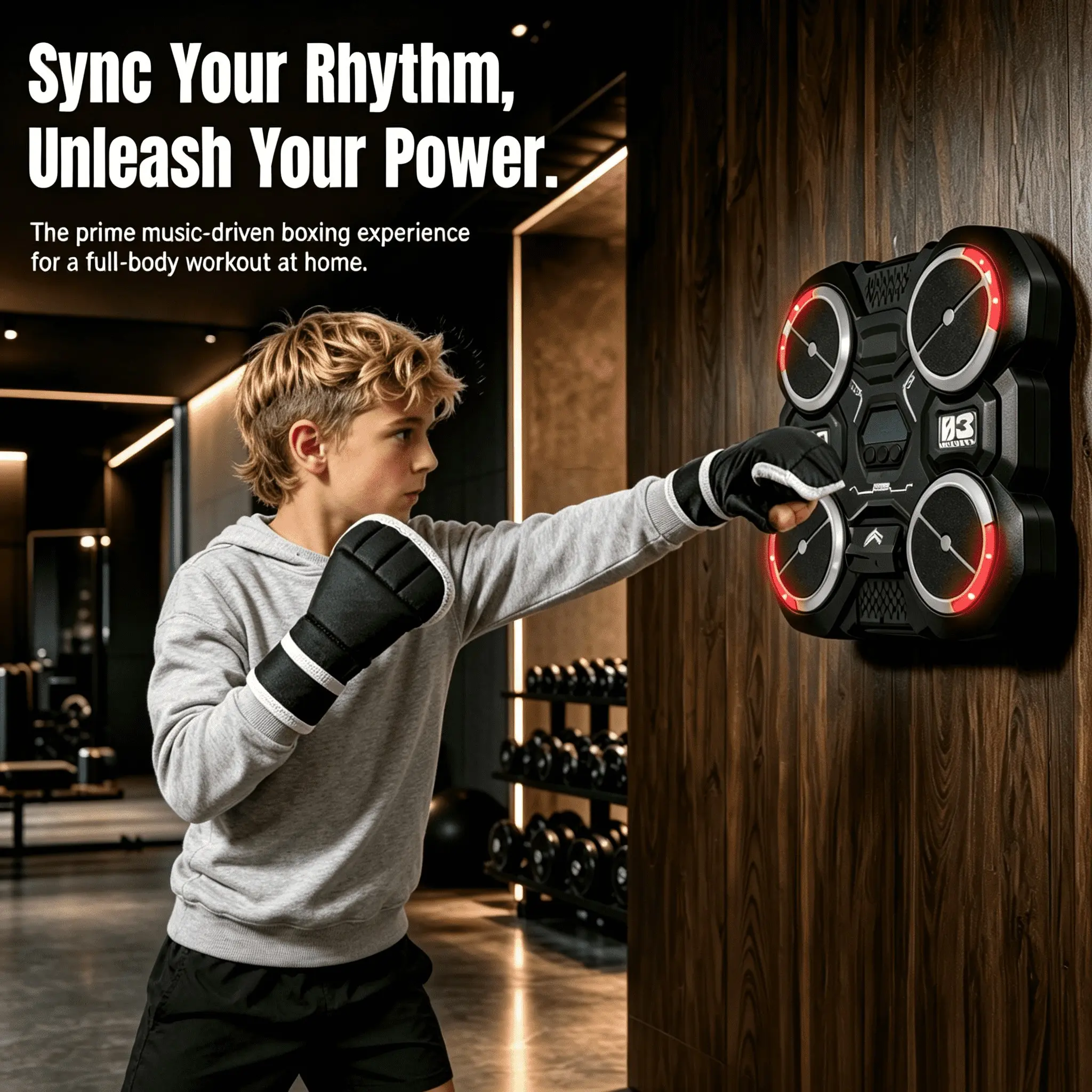 Smart Music Boxing Trainer for Kids and Adults, Interactive Boxing Trainer, Portable Fitness Device, Home Gym Use, Includes Gloves, No Plug Needed, Battery Required, Boxing Training Equipment, Music Boxing Machine