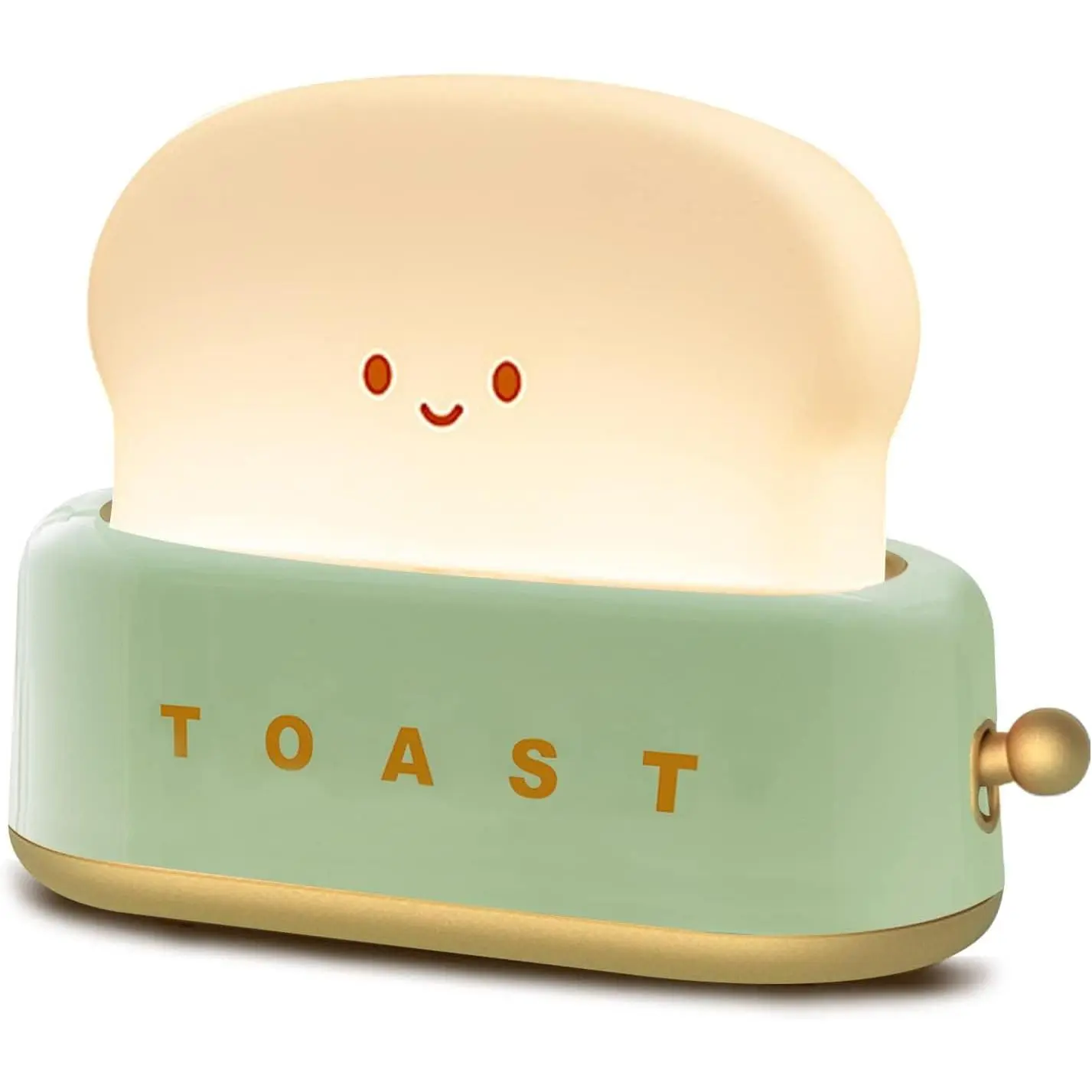 Cute Smile Face Plastic Small Toast Bread Toaster Lamp - Cordless Secondary Rechargeable Room Decor Night Light, Indoor Use Bedroom Decor Ideas Home Supply for Bedroom, Desk Gift
