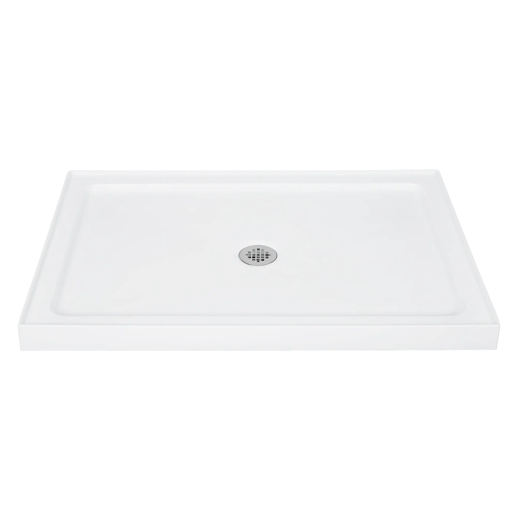 Modern Non-Slip Rectangular Acrylic Shower Base – White Bathroom Shower Pan with Centered Stainless Steel Drainer, Easy Installation & Cleaning, Slip-Resistant Surface – Size: 32x48/60 Funnel Centered