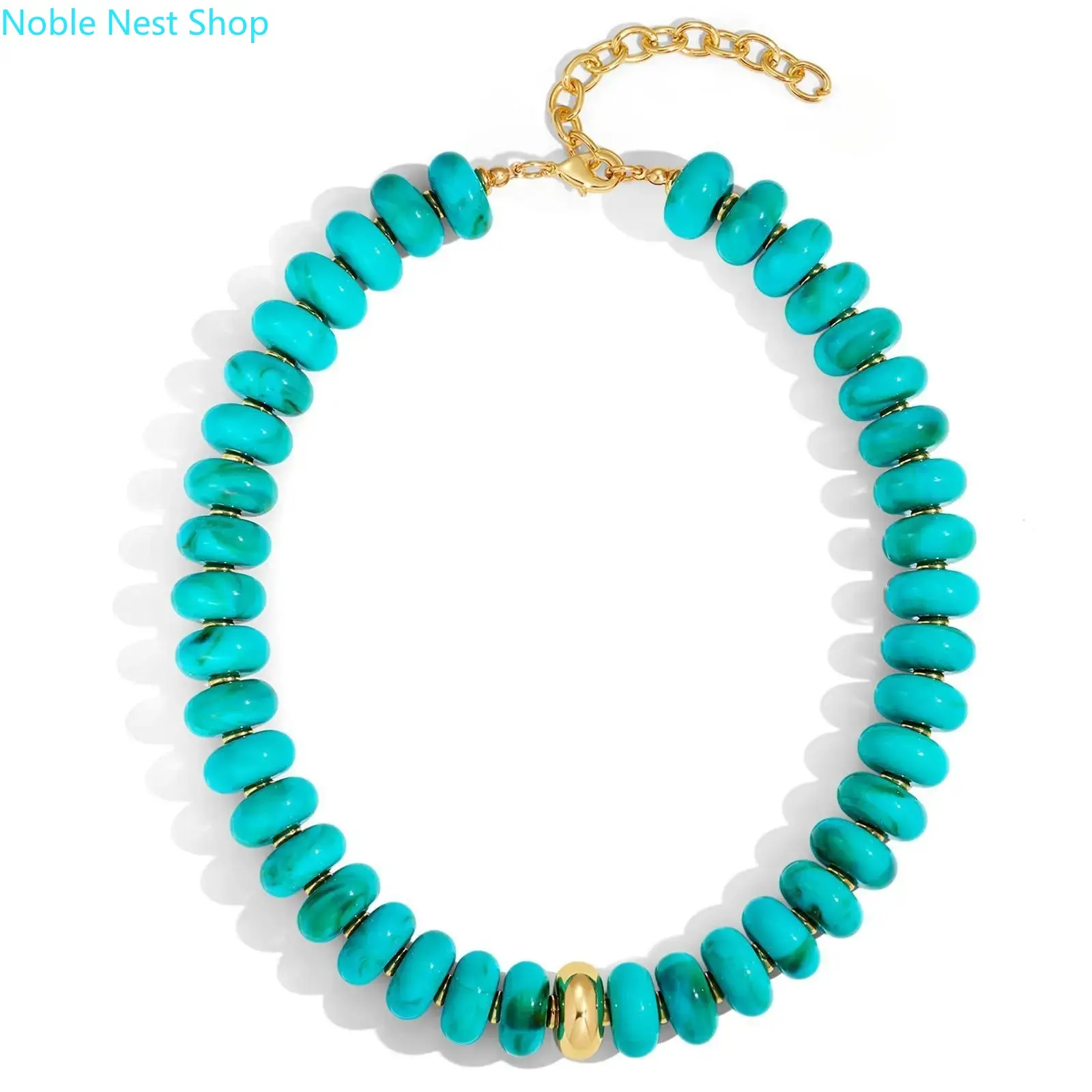 Chunky Beaded Choker for Women, Statement Gold Accent Adjustable Beach Summer Trendy Boho Y2K Necklace Jewelry Multi Color