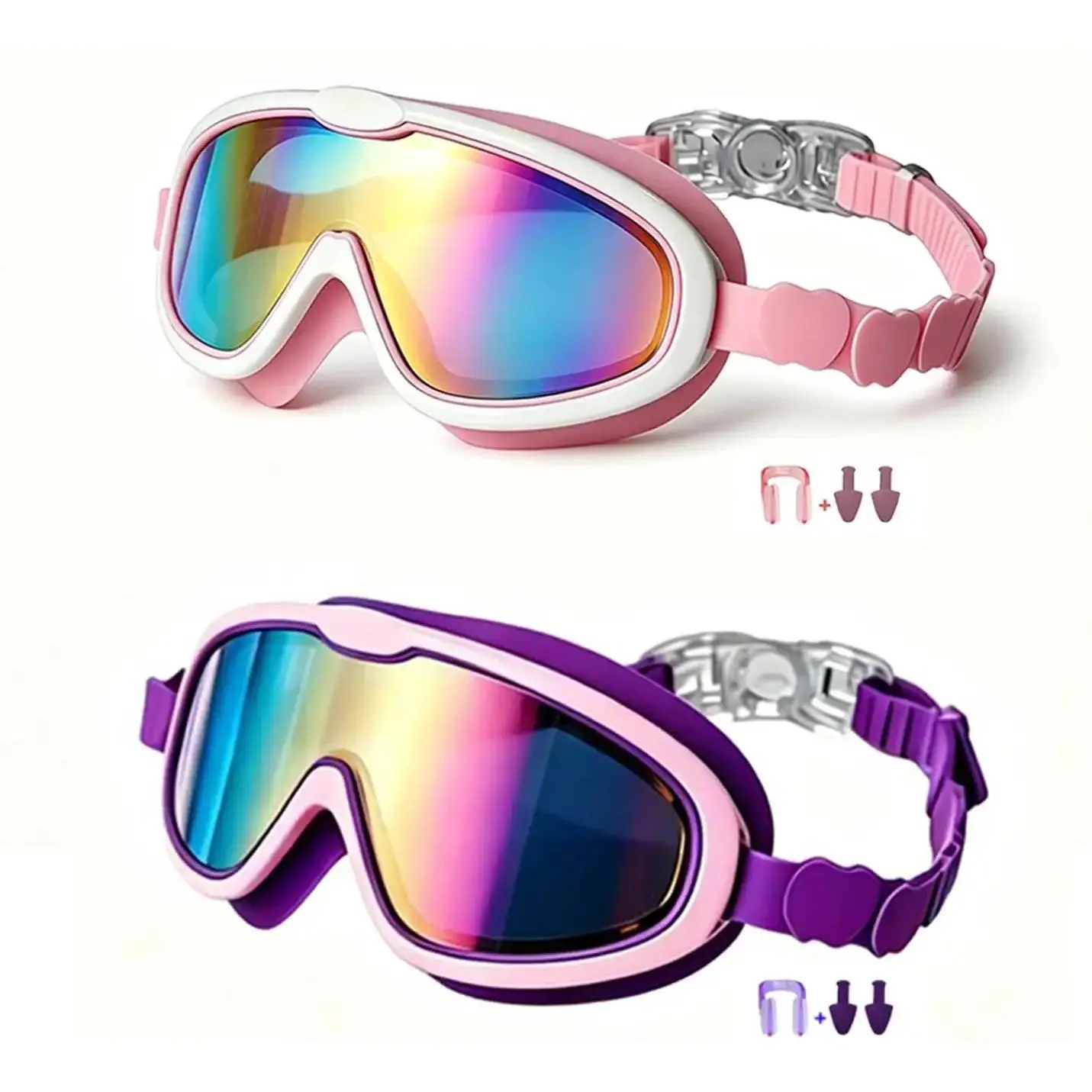 2 Pack Kids Swim Goggles, Silicone Wide View Goggles with Shatter-Resistant Anti-Fog Lenses, Waterproof for Boys & Girls Ages 3-15, Toddler Swim Goggles