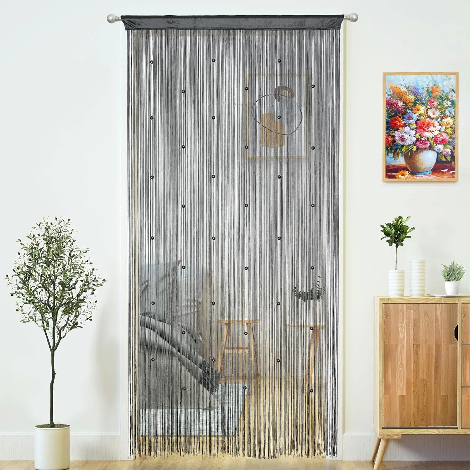Beaded Curtain Door String Curtains for Doorways Tassels Beads  Fringe Hippie Window Hallway Entrance Wall Closet Bedroom  Decor (Grey, 39" W x 110" L (Pack of 1))