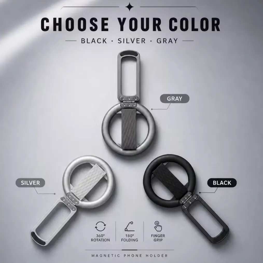 Mag Grip Magnetic Phone Holder, Liquid Silicone Stand, Foldable Zinc Alloy Ring, Durable and Portable, Soft Touch, Multi-Functional