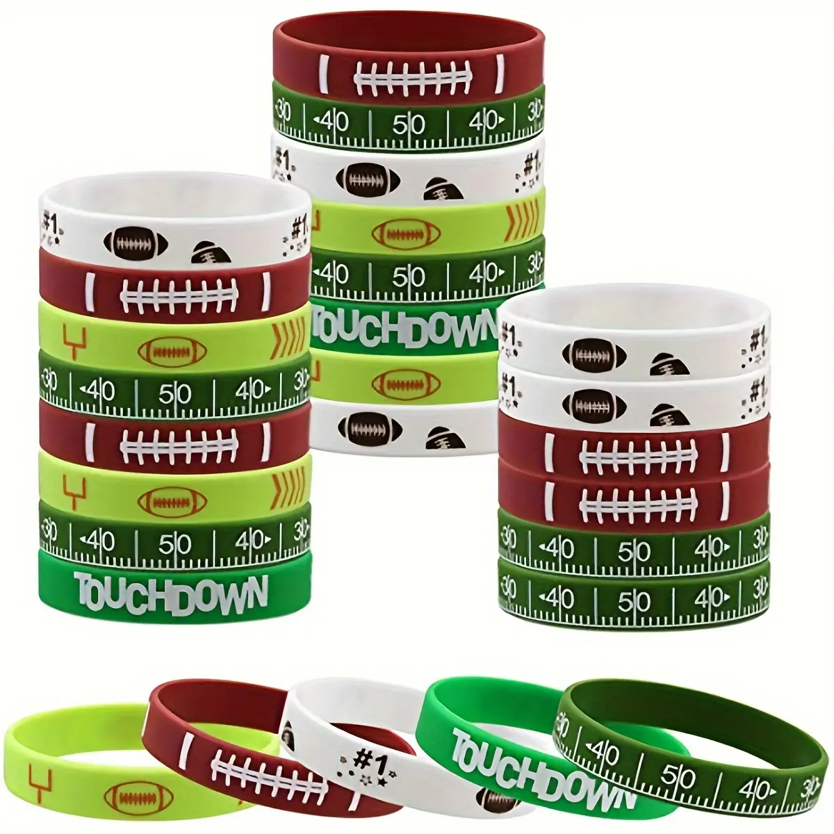 15-Piece Silicone Bracelets Set, Durable Rubber Sports Theme Party Gifts, Perfect for Birthdays & Events, Football Accessories