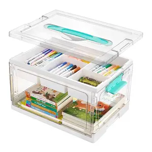 24 quart transparent plastic craft storage box (with tray and flip cover) - suitable for storing beads, markers, coloring books, sewing supplies, clay, art tools - multifunctional storage box
