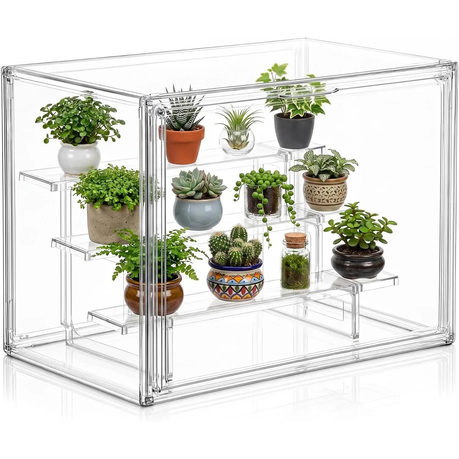 Mini Greenhouse Indoor, Clear Portable Tabletop Green House with  Door and 3-Layer Stand for Seed Starting,  Grow Warmer and  Gardening Display, 14.1 x 10.6 x 9 in