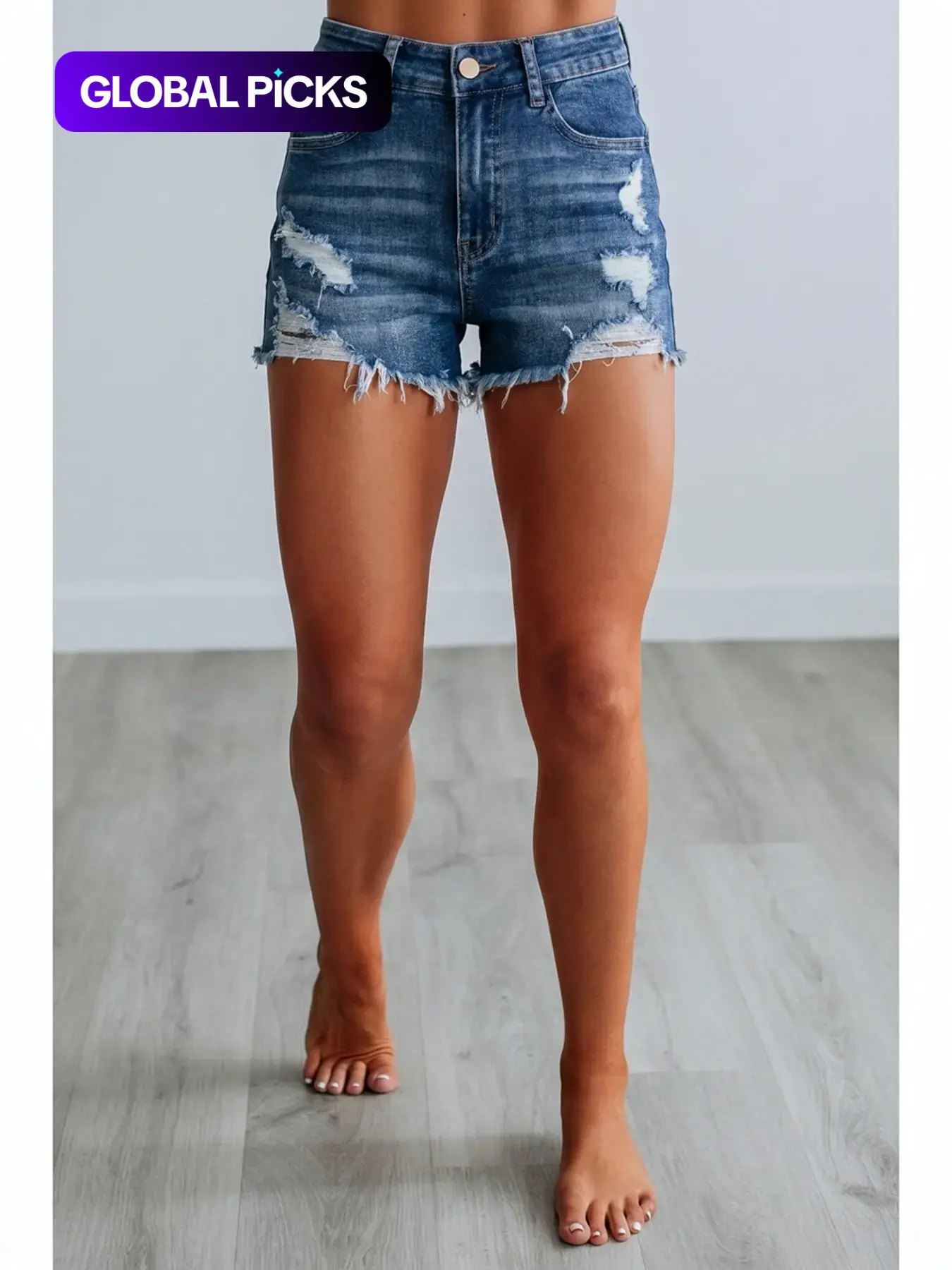 Women's Deep Blue Denim Shorts, Slim Fit Elastic Casual Fashionable Shorts, Simple Versatile Plain Shorts for All Seasons, Bottoms #GLOBAL PICKS