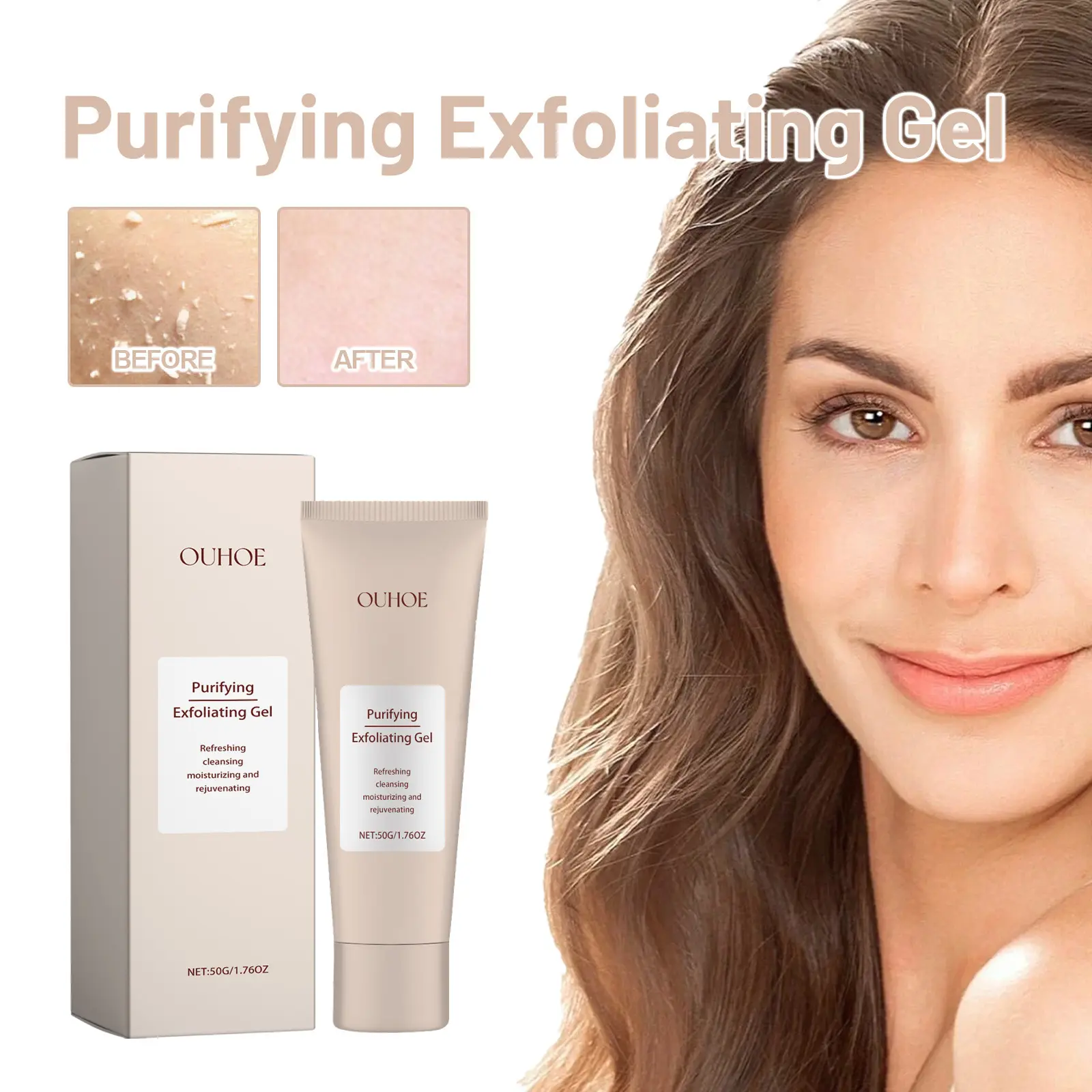 OUHOE Purifying Exfoliating Gel - Facial Care Product with Glycerin Blend, Mildly Tenderizes Skin, Cleans Cuticles, Unclogs Pores, Targets Blackheads, Deep Cleanses When Massaged Gently