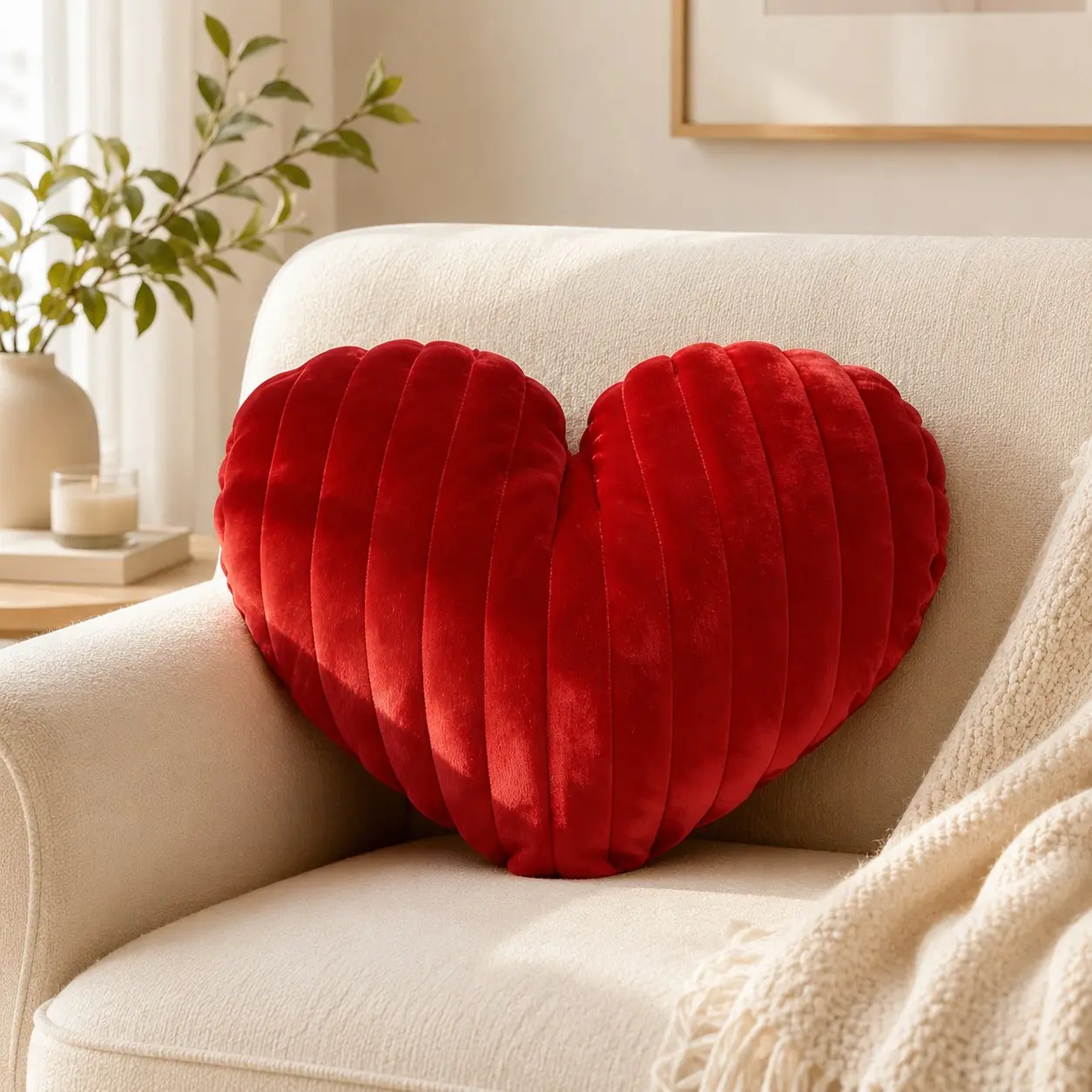 Obsessed Heart Shaped Ribbed Throw Pillow, Ultra-soft plush velvet decorative cushion, Soft Bolster Cushion, Home decorative cushion, for bed, couch or dorm, Coquette aesthetic room decor & cute gift, Available in multiple colors, Get yours