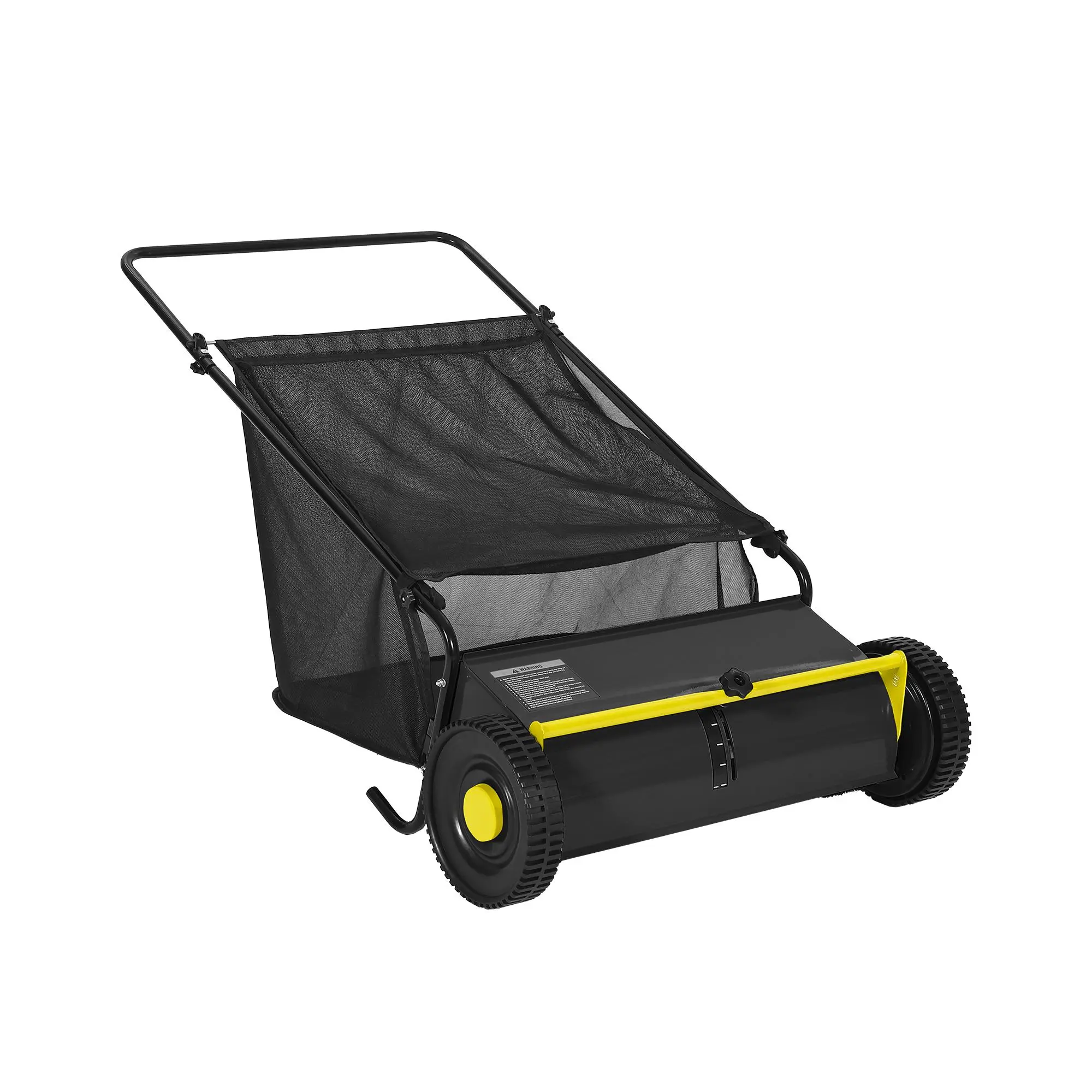 Efficient Leaf & Debris Pickup | 26 Inch Push Lawn Sweeper - 7 Cu.ft Capacity, 4 Spinning Brushes, Adjustable Height, Heavy Duty Steel Frame, Rubber Wheels for Yard & Garden - Black
