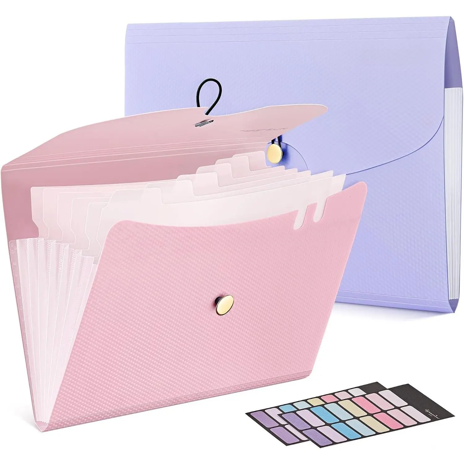 A4 Accordion Expanding Folder - 7-Pocket Durable Reinforced Plastic Organizer with 12-Label Set, Portable Cute Office Stationery for College School Supplies (Macaron Purple Design), Accordion Folder, Expanding Folders