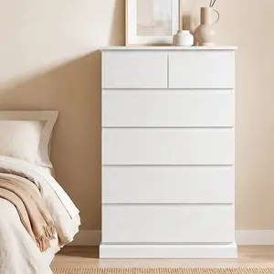 ARCH 6 Drawers Dresser for Bedroom, Tall Chest of Drawers with Concealed Handles, Modern White MDF Wood Storage Cabinet, Vertical Organizer for Living Room, Entryway, Hallway, Home Furniture, 6-Drawer Tower, White Color Options, MDF Material