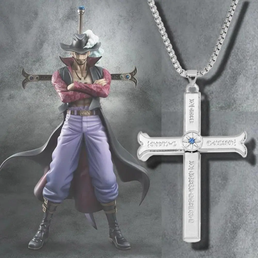 Men's Anime Dracule Mihawk Cross Sword Pendant Choker Necklace Cosplay Jewelry Accessory Gift
