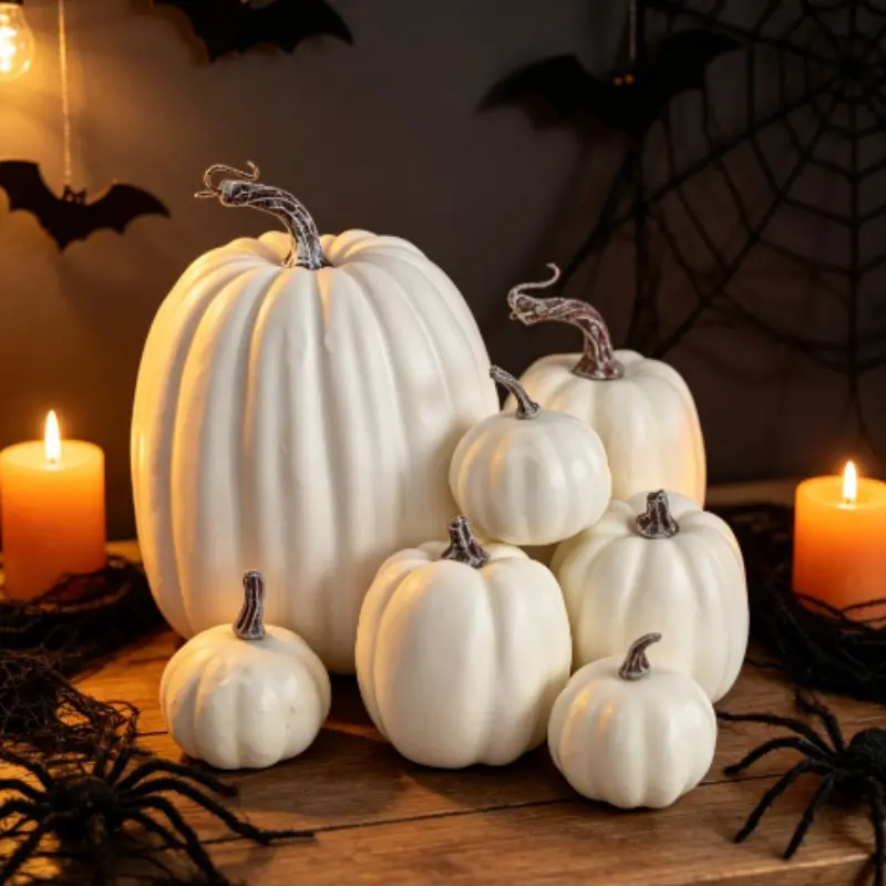 7-Piece Halloween Spooky Pumpkin Model Set, Artificial Craft Decorations, Fall Harvest Thanksgiving Ornaments, Various Sizes