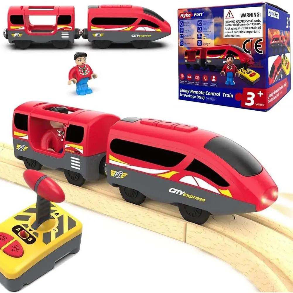 TOPLIVING Wooden Train Accessories, Battery Operated Locomotive Train, Remote Controlled Train for Track Set, Traction Vehicles with Powerful Motor, Suitable for All Major Brand Track Systems