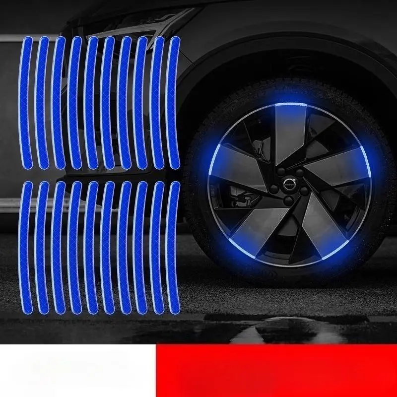 Durable Plastic Reflective Automotive Wheel Rim Stickers - Self-Adhesive Sport Look Car Exterior Accessories, Scratch-Resistant Collision Guard Rim Strips for All Cars & Daily Commuters, Night Driving Safety Aid