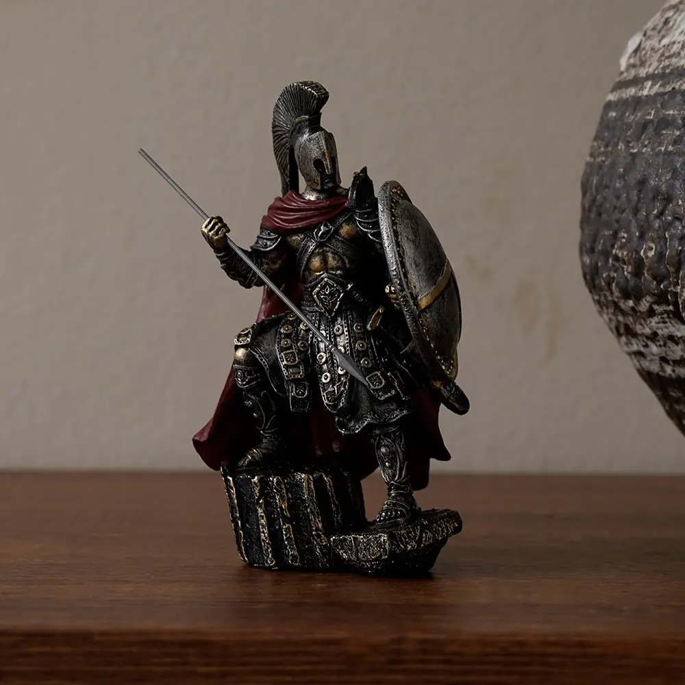 Spartan Warrior Resin Statue Greek Soldier Figurine Vintage Gladiator Sculpture Desk Decor Home Office Decoration Gift for Men Collectible Desktop Ornaments Decorative Sculptures