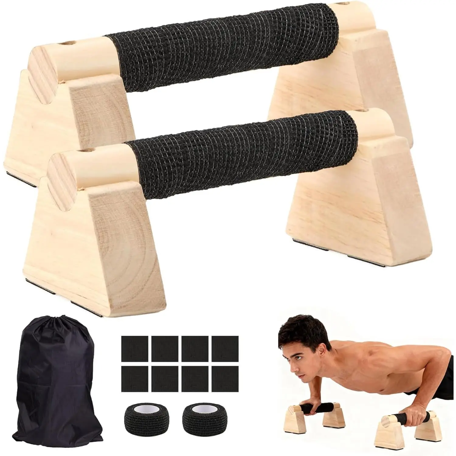 Wooden Parallettes Bars,2 PCS Wood Push Up Bar Calisthenics Equipment for Home,Pushup Handles for Men Strength Training,Calisthenics Bars, Non-Slip Base,boyfriend gift