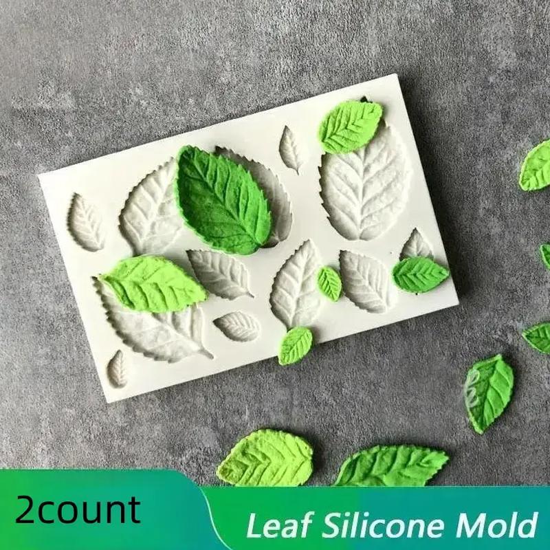 Leaf Shaped Silicone Mold, 2 Counts/set 3D Leaves Shaped Multi-purpose Cake Baking Mold, Candy Chocolate Fondant Paste Making Mold, DIY Cake Baking Mold, Baking Supplies, Baking Tools, Kitchen Gadgets, Kitchen Accessories