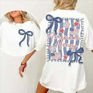 American Honey Coquette 4th Of July T Shirt,Independence Day T Shirt, Land Of The Free,Merica 4th Of July T Shirt, 4th Of July OutfitsFor Women,  4th Of July Shirt unisex casual graphic tee