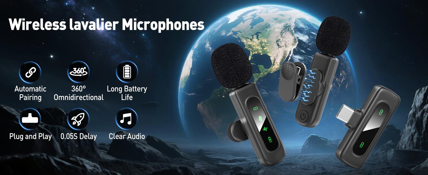 Mini Wireless Lavalier Microphone for iPhone and Android, Lapel Mic with Magnetic Clip-on for Video Recording, Lav Mic with LED Display for Podcasting, Vlogging, Content Creation and Interviews
