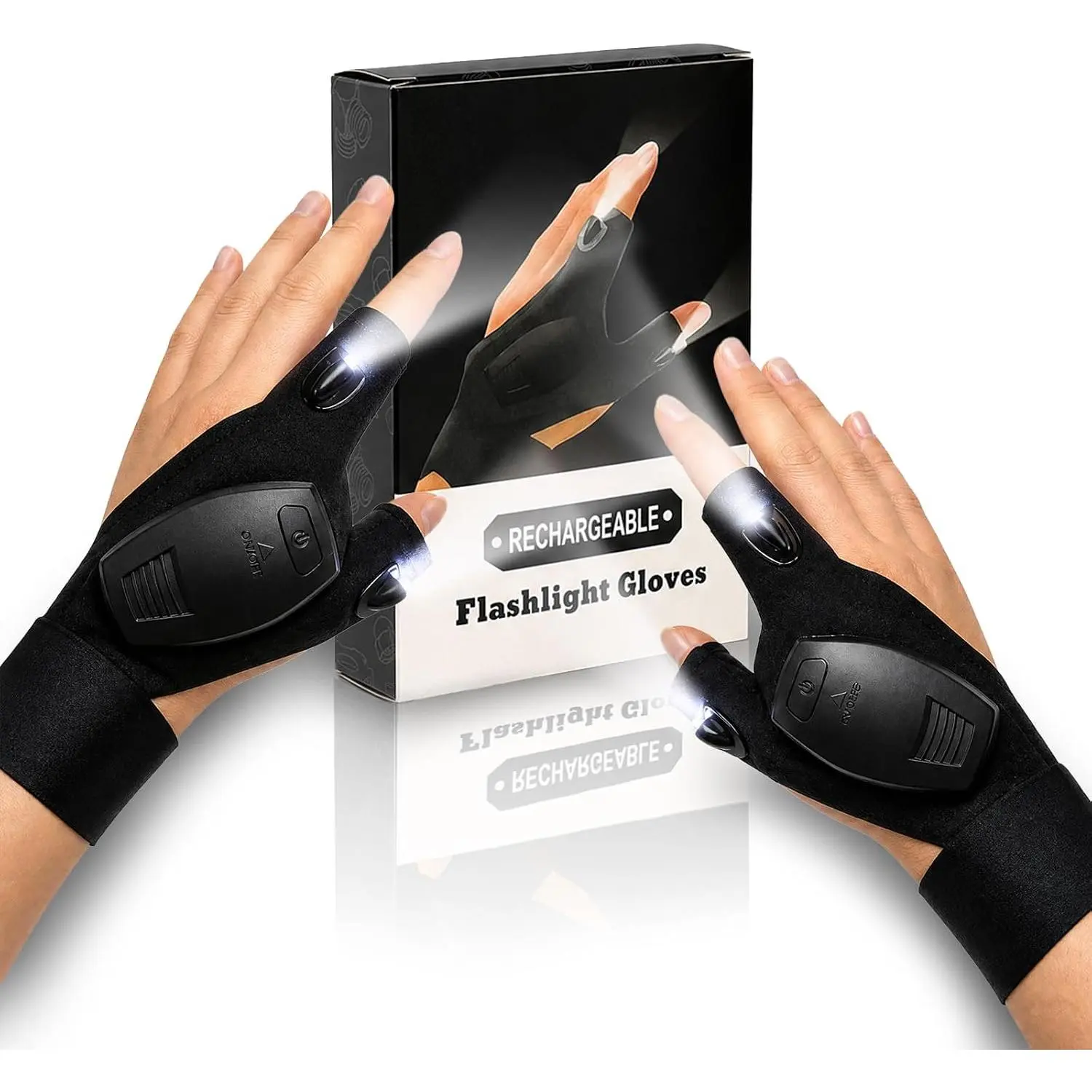 Rechargeable LED Flashlight Gloves for Men, Hands Free Finger Lights with Type-C , Work Light Gloves for Camping, Fishing, Repairing, DIY Projects, Mechanics and Outdoor Tasks