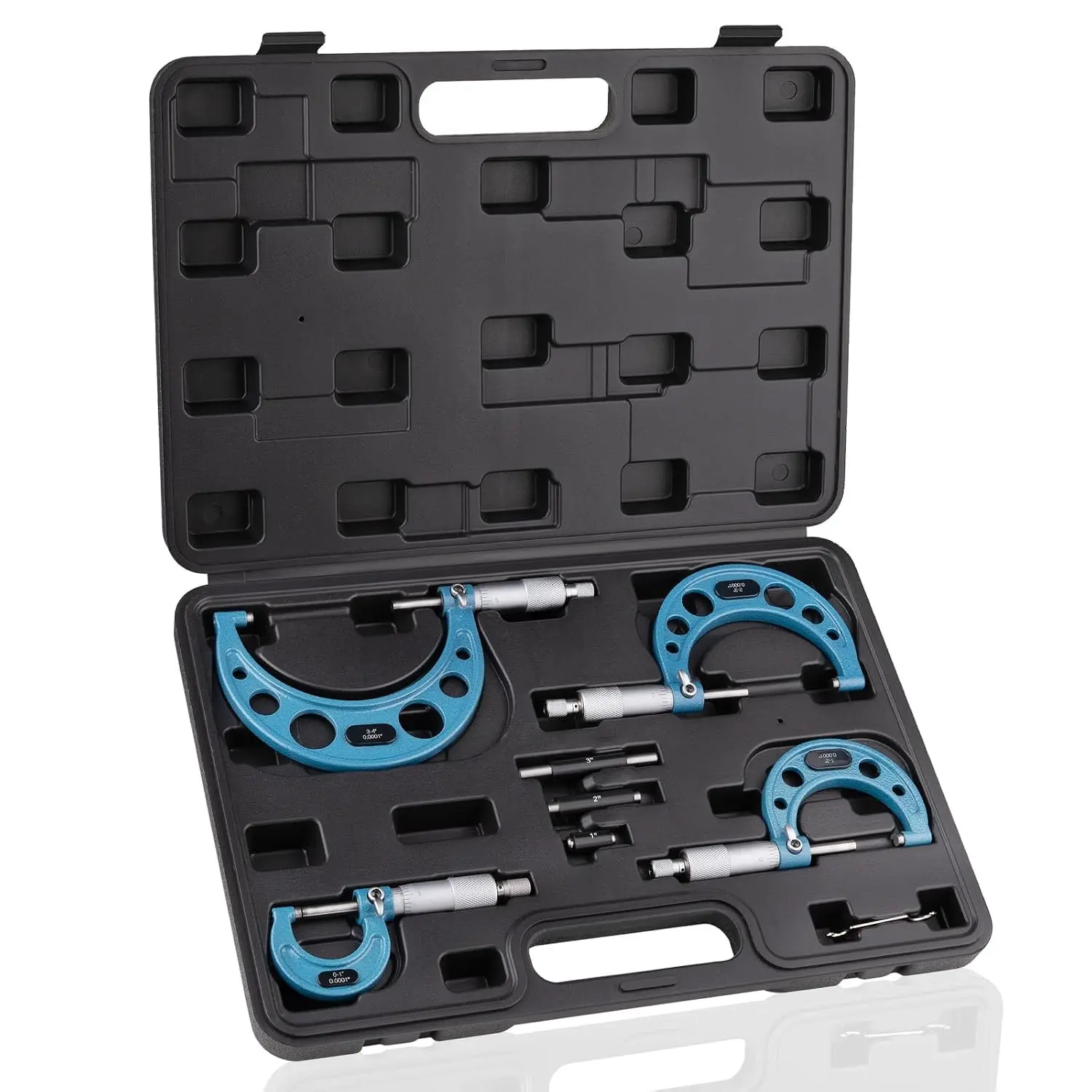 4-Piece Metal Multi-Size Mechanical External Micrometer Set, 0-1"/1-2"/2-3"/3-4" Range, 0.0001" Ultra-Precise Scale, Professional Mechanic Measuring Tools for Home Supplies, Party Gifts