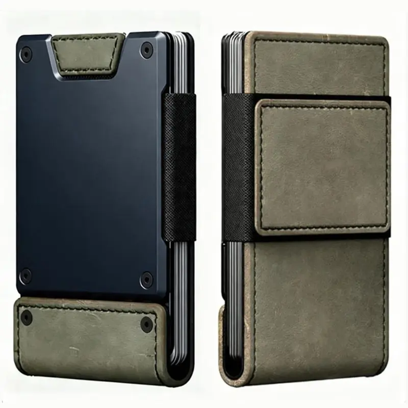 Men's Tactical Crazy Horse Leather Wallet - Aluminum RFID Blocking Metal Card Holder, Minimalist Bifold with Premium Gift Box, Unique Design, Theft-Proof ID Window, Cash Slot, Mens Wallet