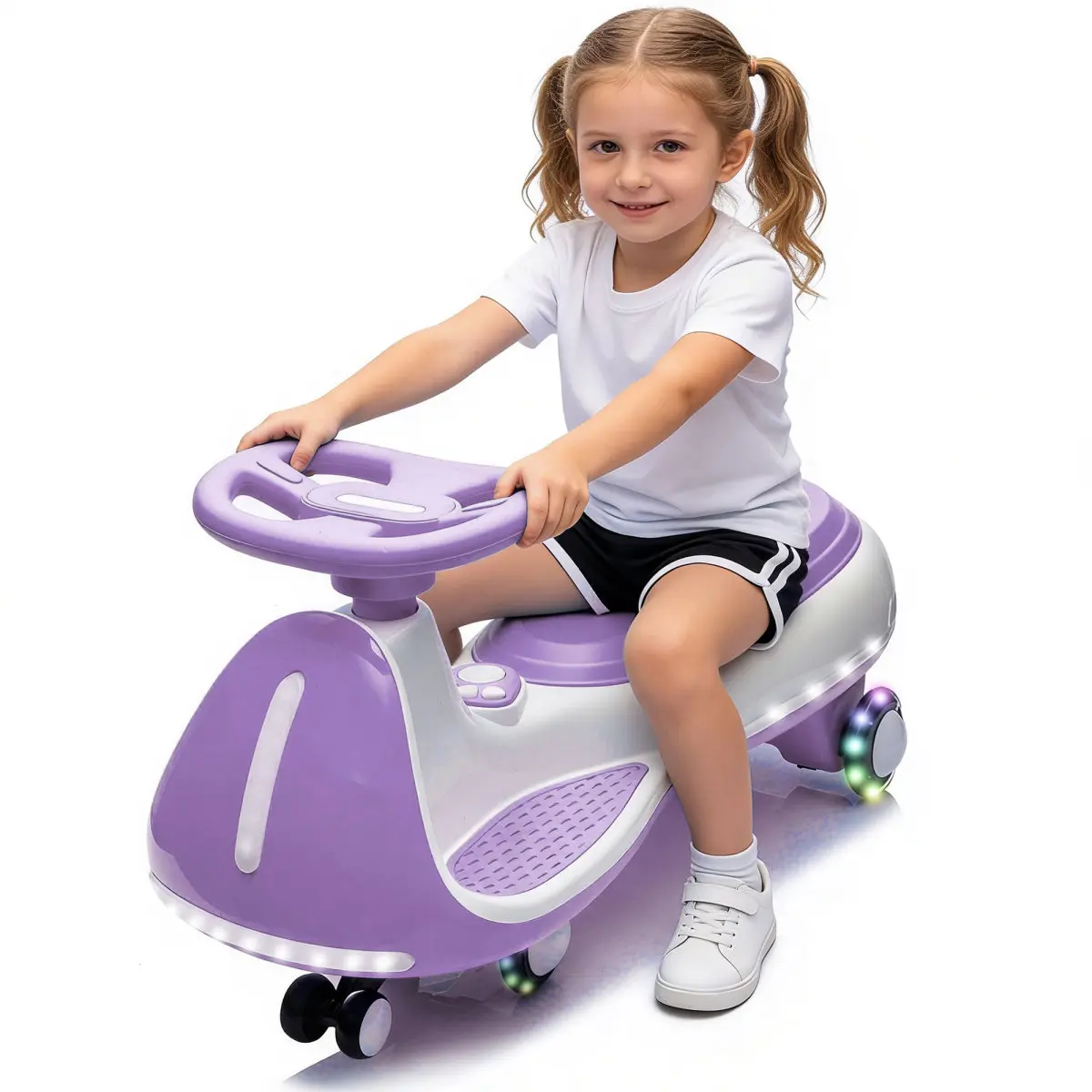 12V Kids ride on Electric Wiggle Car W/2-in-1 Smart Design,Controllable LED Lights,Flashing PU Wheels&Wide front auxiliary wheels,Triangular Stability Frame,5MPH Max Speed,Bluetooth Music,for kids 3-8, Polypropylene, Battery Powered, Kids Toys