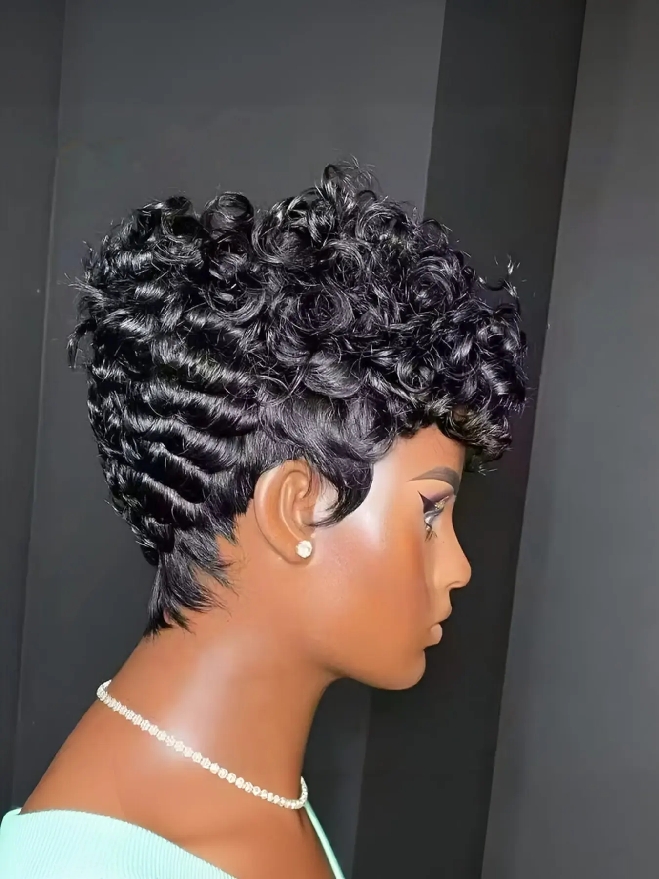 Natural Pixie Wig Short Curly Human Hair for Women, Machine Made Pixie Cut Wig for Daily Use and Party Cosplay Gift