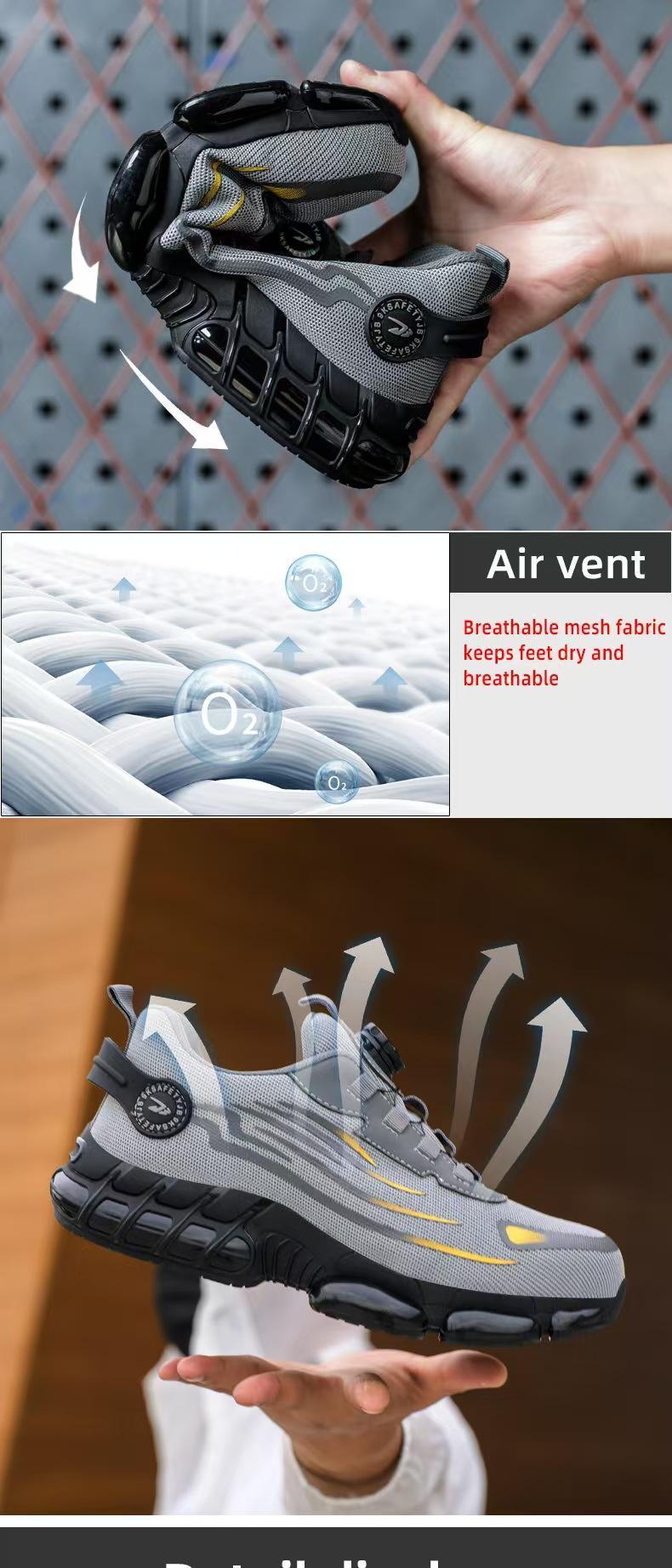 Men's Lace Up Low Top Anti Piercing & Anti Smashing Safety Shoes with Rotating Button, Casual Comfortable Breathable Contrast Mesh Work Shoes, Contrast Mesh Design Anti-slip Shoes for Outdoor Work,Lightweight Men's Workout Sneakers Footwear Boy