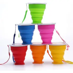 Silicone Collapsible Travel Water Cup, 6Pack Collapsible Silicone Cup with Lid, Expandable Drinking Cup Set, Reusable Mug for Camping, Hiking, Travel
