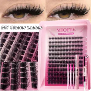 Miofia 144 Piece Eyelash Kit, Eyelash Extensions, Includes Large Box Lashes, Dual-Head Glue, 3 Brushes, Tweezers, 0.07D Mixed Lengths