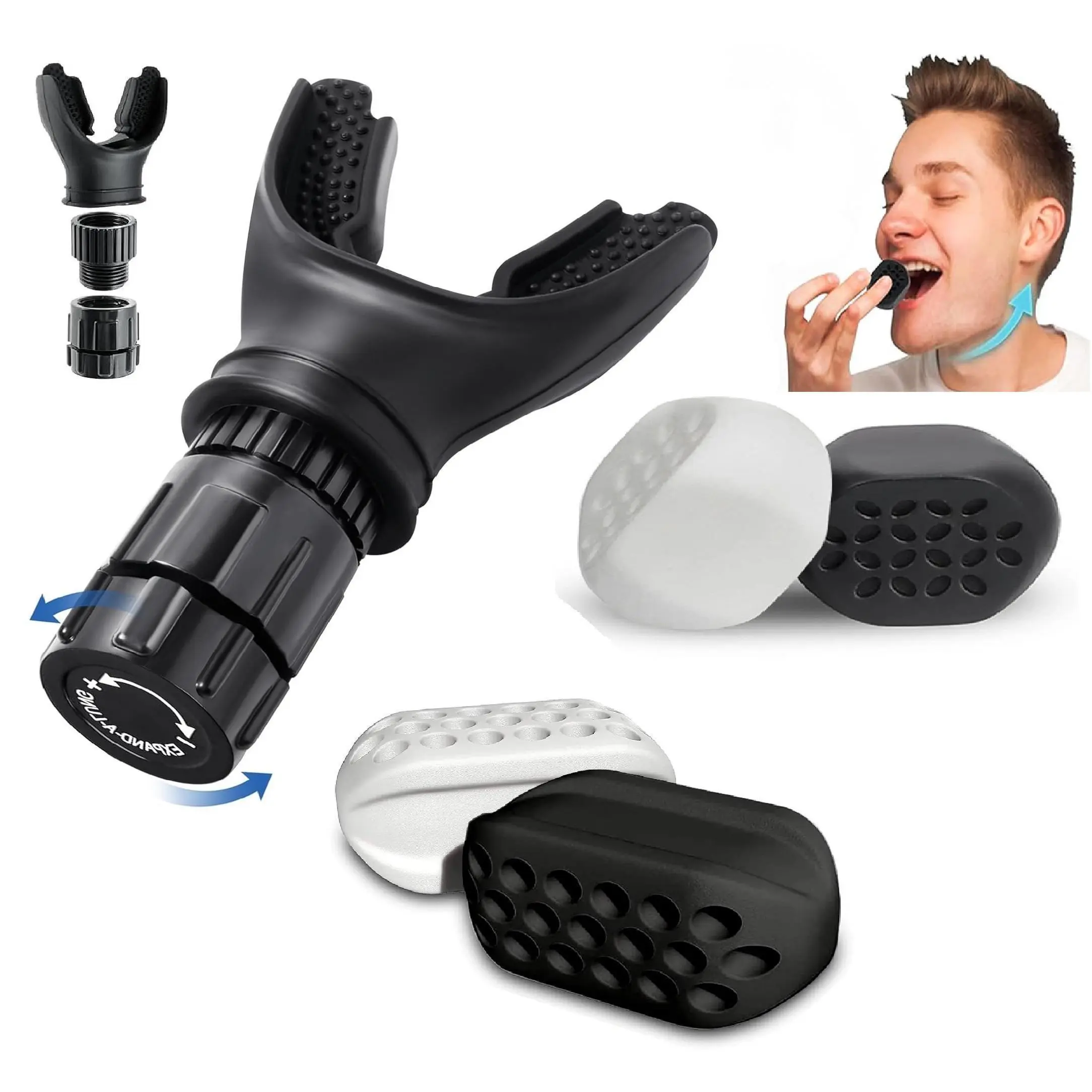 Jawline Exerciser And  Respiratory Trainer Exerciser For Men & Women - Powerful Jaw Trainer - Different Resistance Levels - Double Chin Reducer Eliminator - Silicone Jaw Toner Tablets - Face Neck Shaper & Strengthener Line Chewing Gum
