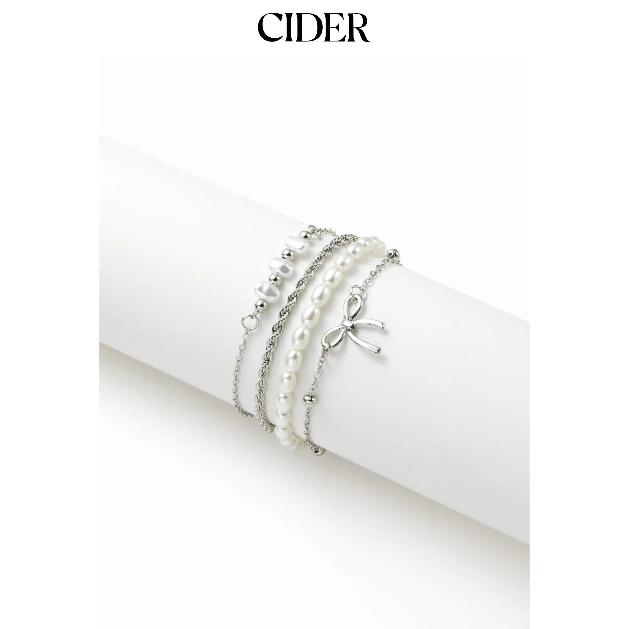 Cider 5 PCS BOWKNOT & FAUX PEARL BRACELET SET