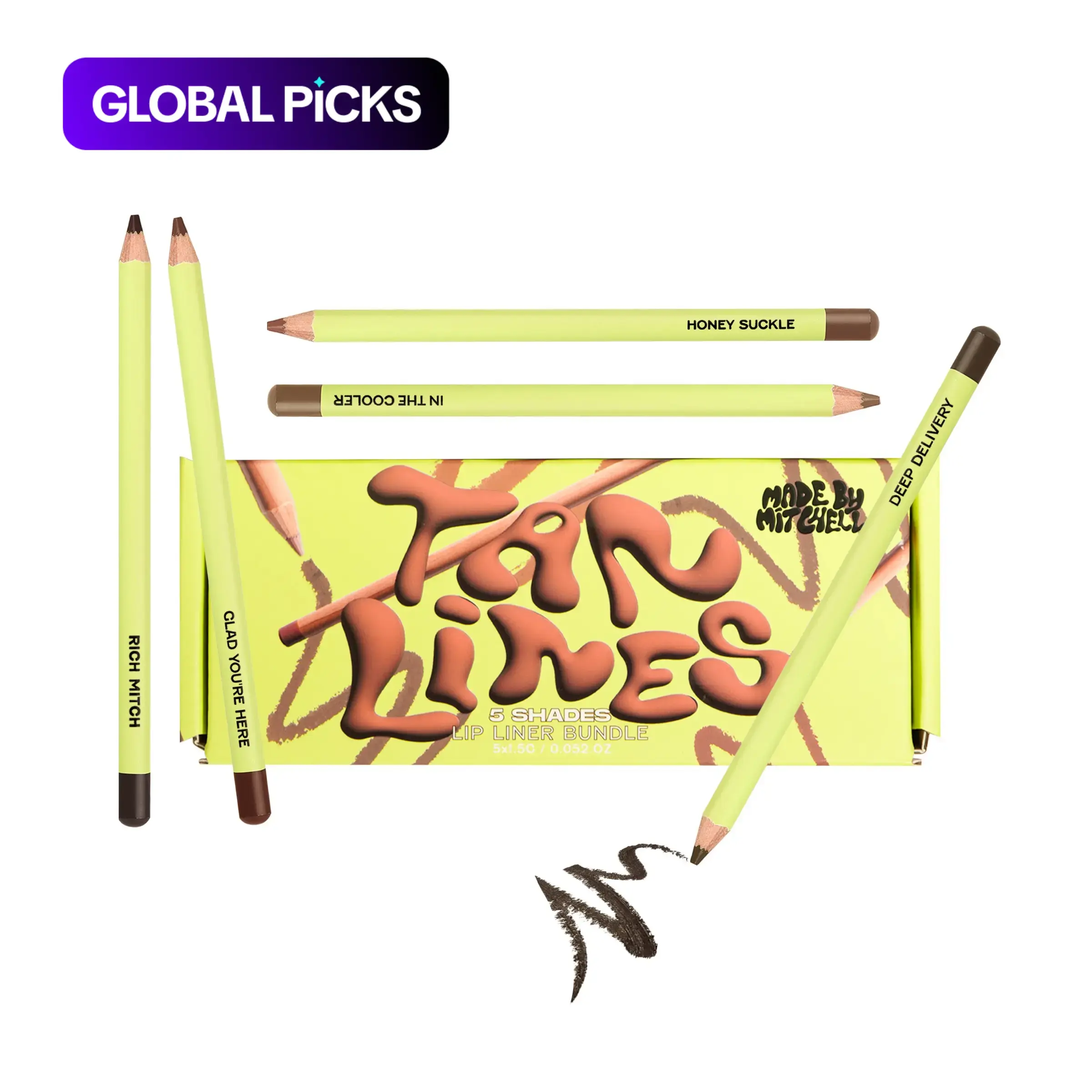 [Made By Mitchell] Tan Line Lip Trick 5 Counts Bundle, Five Piece Bundle, Long-Lasting Lip Liner Pencil Set, Lipliner, Cosmetic, Buildable & Blendable, Natural Nude, All-in-One Lip Makeup #GLOBAL PICKS