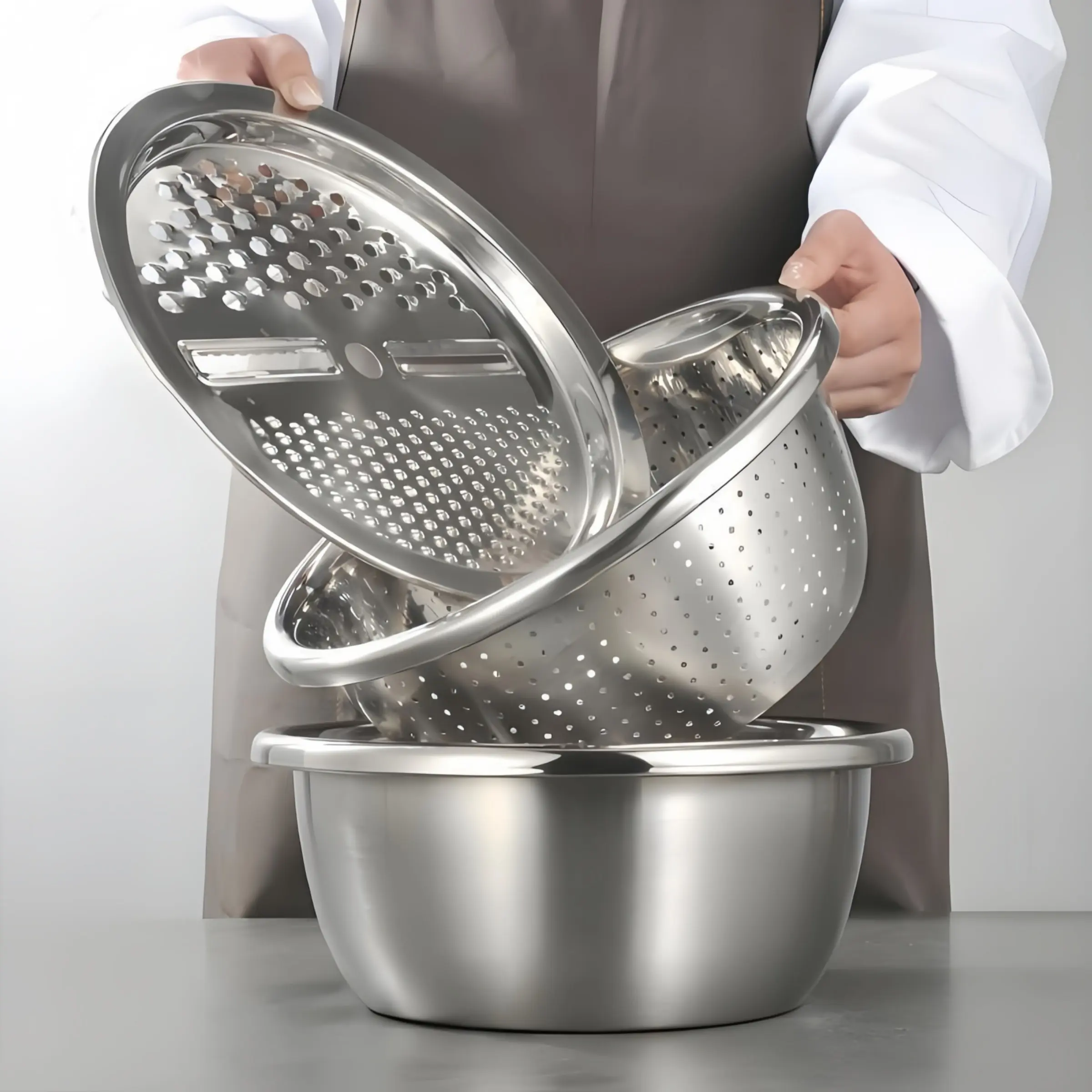 3-In-1 Stainless Steel Strainer Set, Colanders, Basin/sieve/cutter, Ideal for Washing Rice, Fruits, Vegetables, Kitchen Essentials