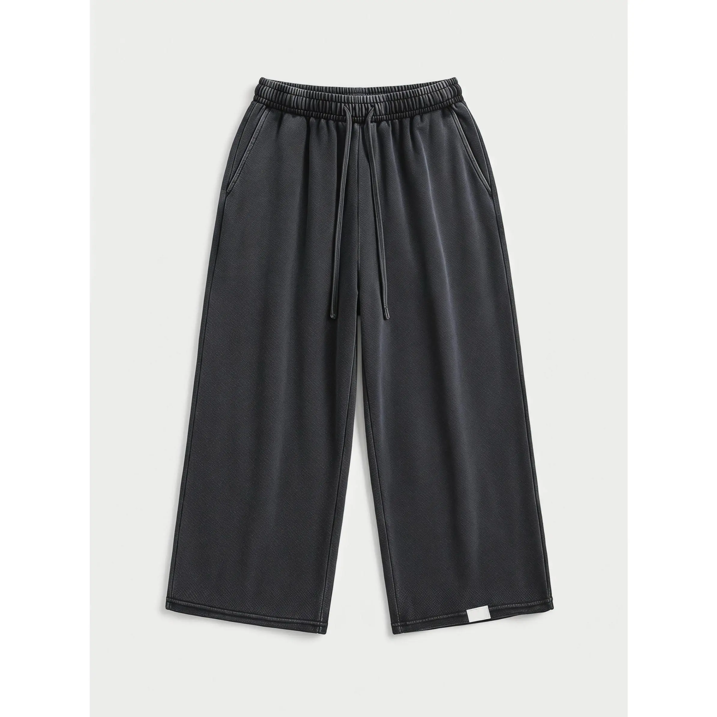 Drawstring Waist Workout Sweat Shorts Wide Leg Baggy Washed Cropped Pants with Pockets