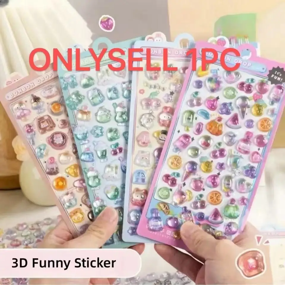 Cute Cartoon Fruit Ice Cream Pet Resin Sticker, 3D Embossed DIY Phone Decoration, Journal & Notebook Decorative Stickers, Accessories