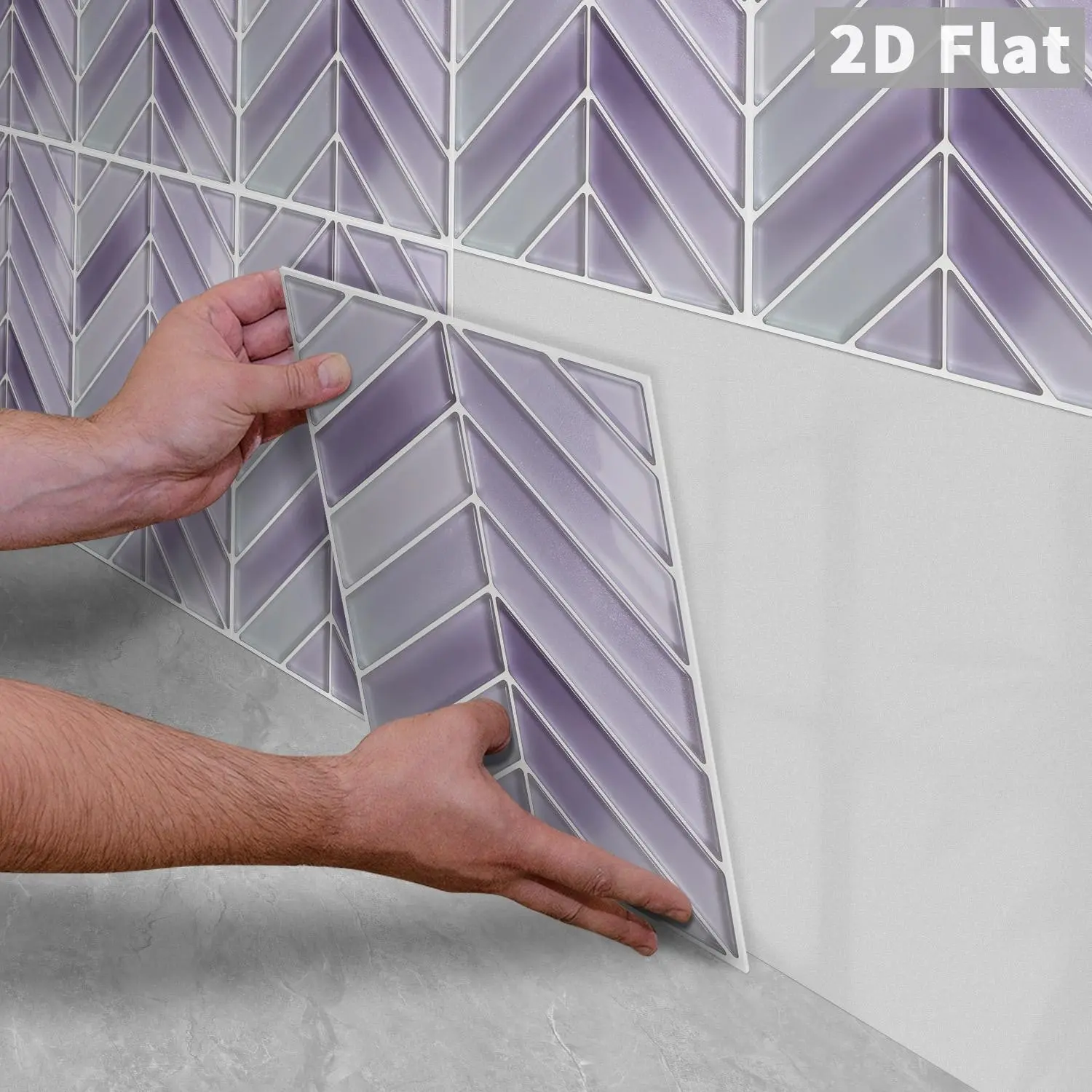 10PCS/Color Box GST Gradient Lavender Herringbone Strip PE Foam Tile Stickers, Waterproof Oilproof Shock & Wear Resistant, Peel & Stick on Smooth Surfaces for Bedroom Kitchen Bathroom School Office Home & Commercial Wall Renovation Decor
