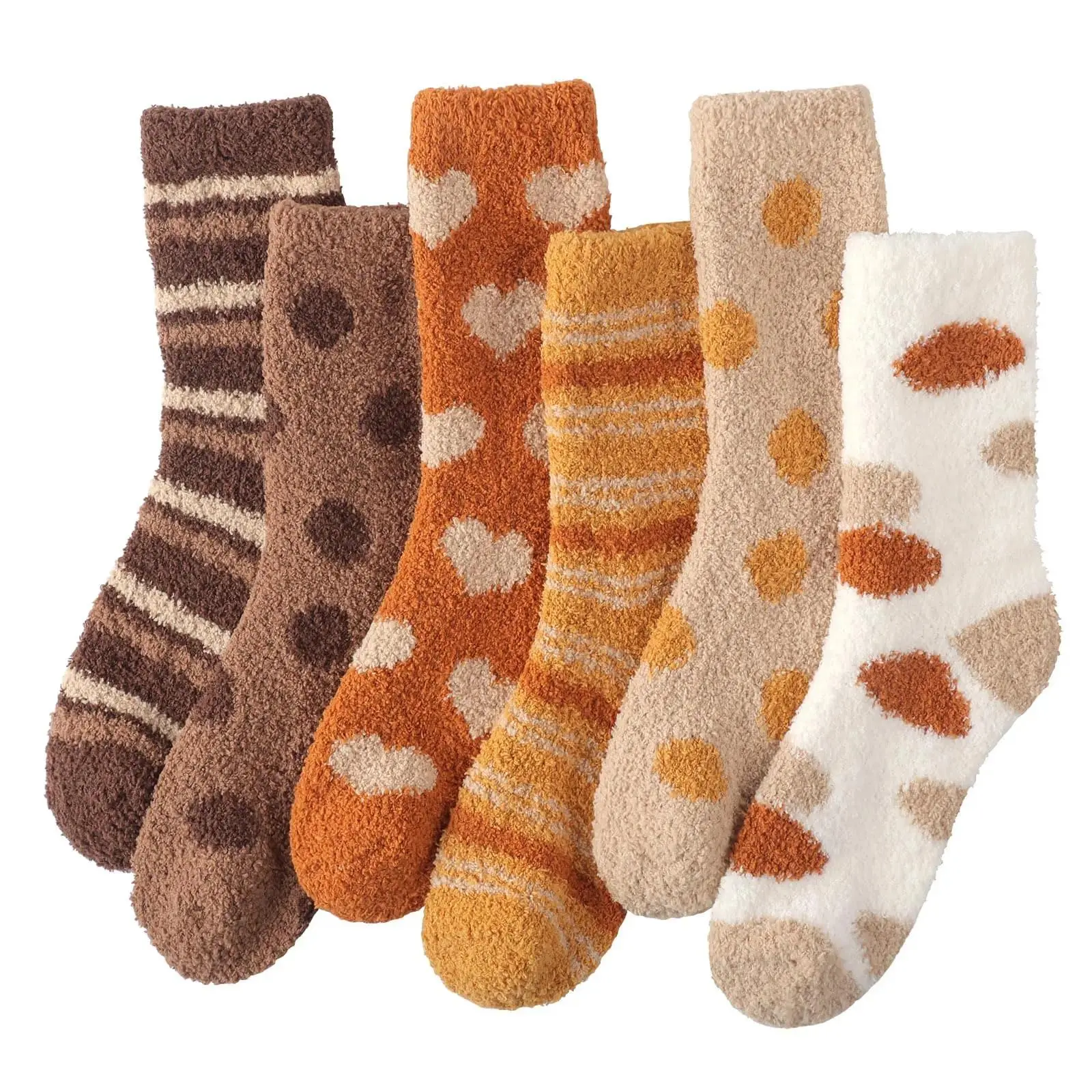 6 Pairs Warm Fuzzy Socks for Women, Soft Plush Fleece Lined Crew Socks with Padded Sole, One Size Fits Most US 6-10, Ideal Cozy Slipper Socks for Gift, Home & Winter Wear