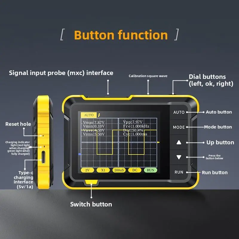 Handheld Digital Multimeter Oscilloscope - Rechargeable Battery, Auto Capture, High-Res LCD Electrical Measuring Tool, Easy-Use Portable Small Voltage Check Tool for Beginners' Teaching, Circuit Boards Maintenance