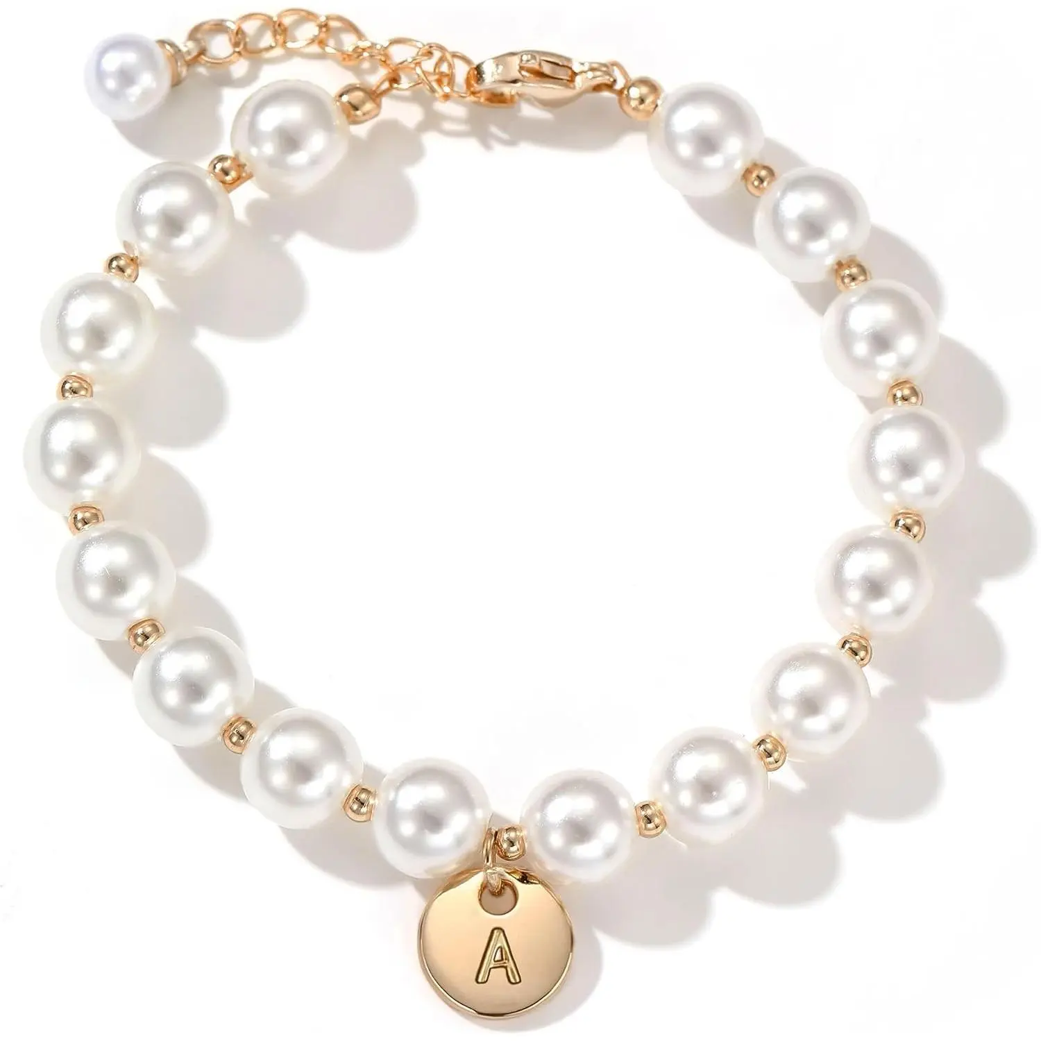 Personalized Initial Pearl Bracelet for Women Girls - Dainty Gold Letter A-Z Name Bracelet, Flower Girl Proposal Birthday Christmas Wedding Gift for HerGift