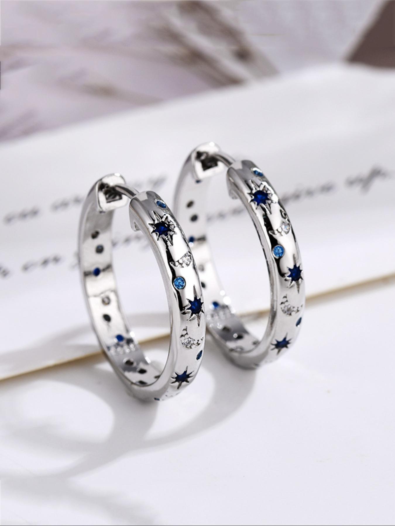 Vintage Star & Moon Decor Hoop Earrings, Fashionable Rhinestone Decorated Earrings for Women, Trendy All-match & Exquisite Jewelry for Birthday Gift, Statement Earrings, Fashion Accessory